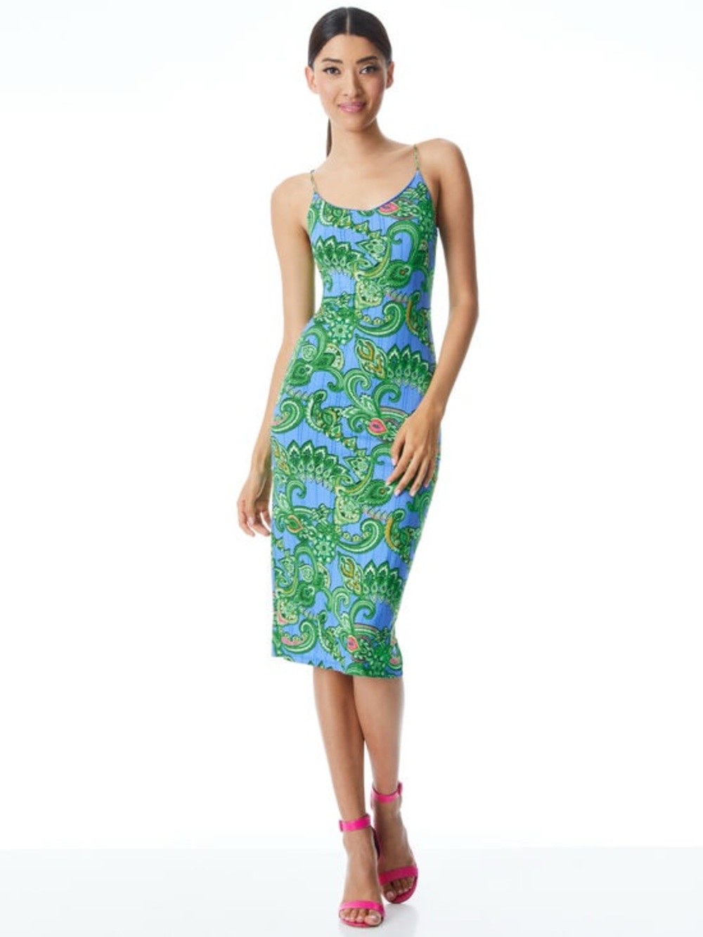 ALICE + OLIVIA green blue paisley mesh midi slip dress summer boho / size 0